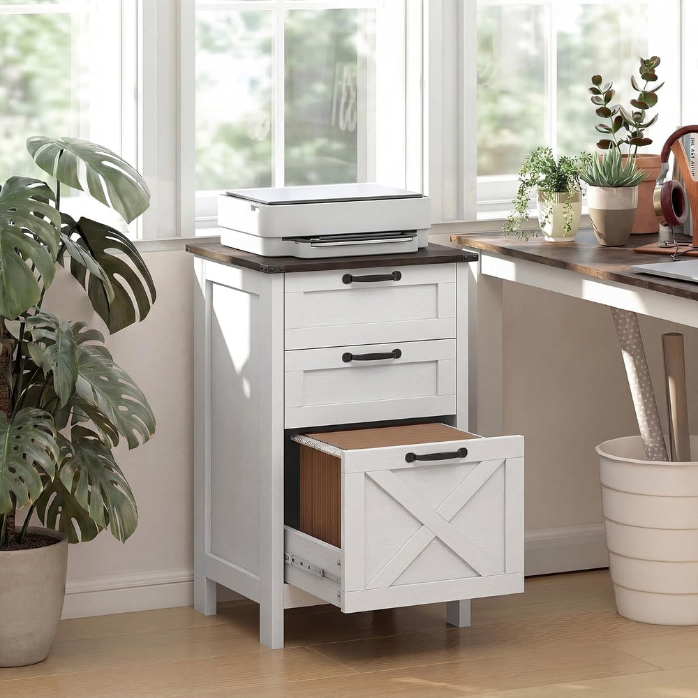 HOMCOM 3 Drawer File Cabinet Printer Stand Silent Slides Distressed White