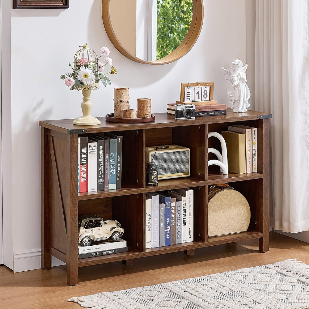 Joaxswe Farmhouse 6 Cube Book Shelf, Wood 3 Tier Storage Organizer Bookshelf,...