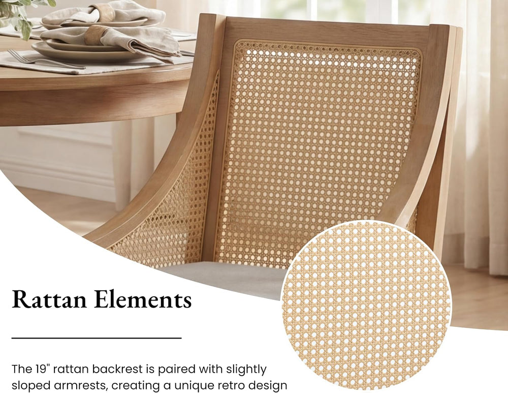 CIMOTA Rattan Mid Century Farmhouse Dining Chairs Set of 4 Fabric Linen Uphol...
