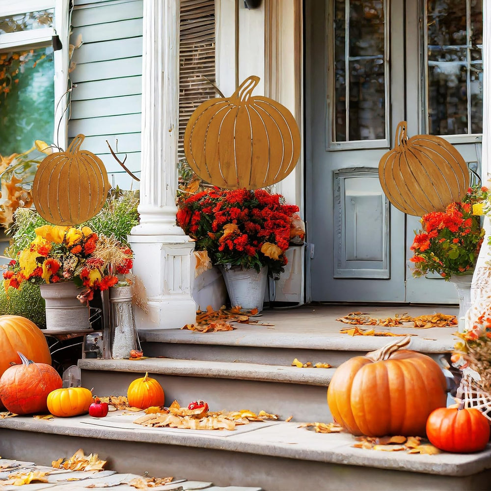 GlikCeil 3 Pcs Fall Decor Outdoor Rustic Pumpkin Stakes, Fall, Rustic