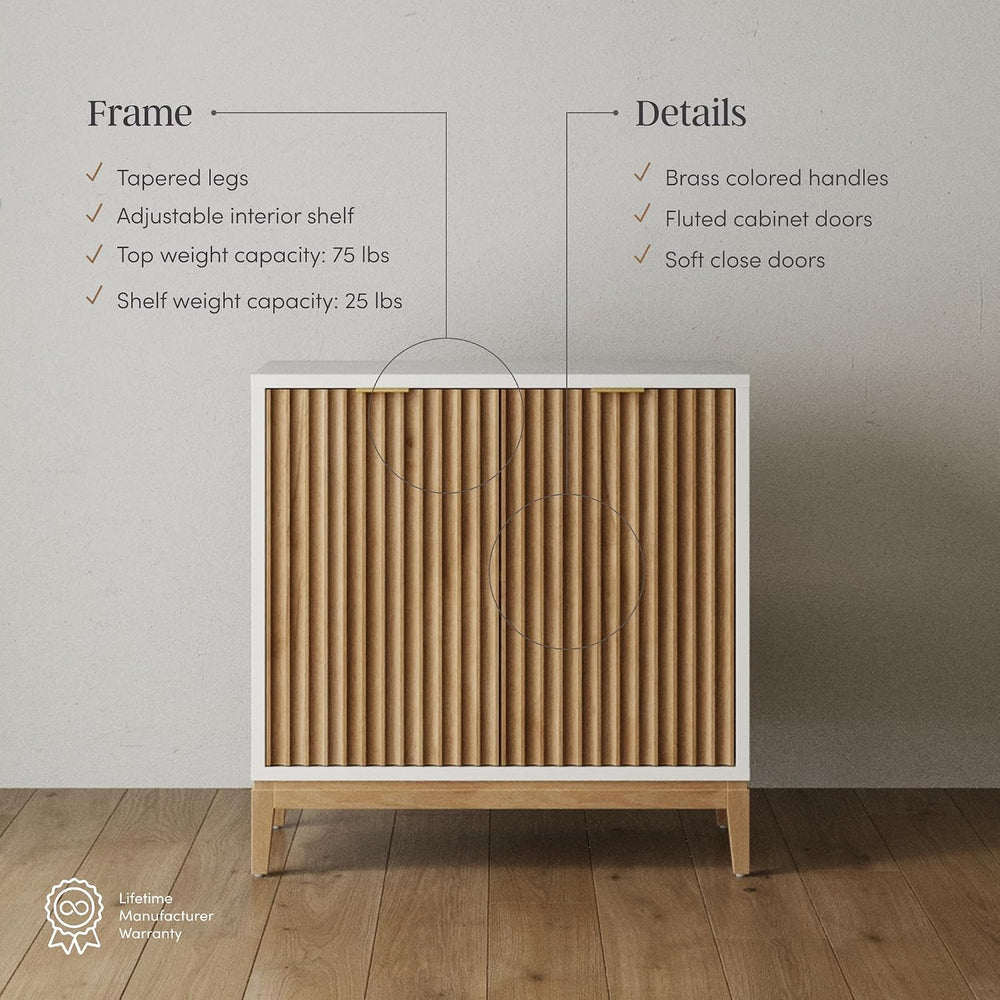 Nathan James Jasper Modern Sideboard, Kitchen Storage Cabinet with Fluted Doo...