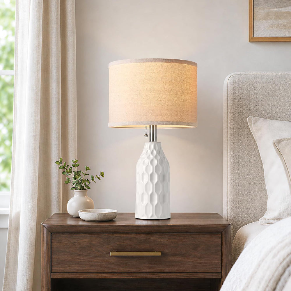 Modern Ceramic Table Lamps Set of 2 for Living Room Bedroom, White