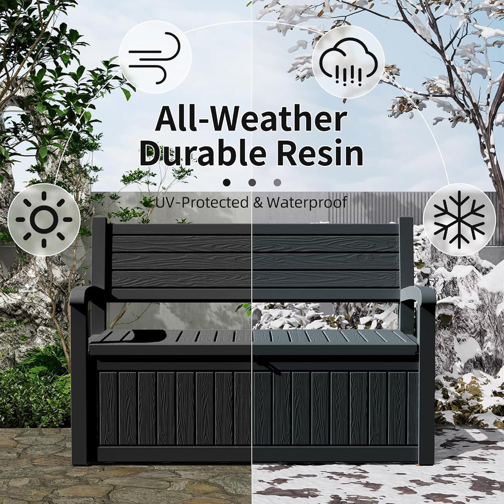 PatioZen 80 Gallon Outdoor Storage Bench, Black Stripe