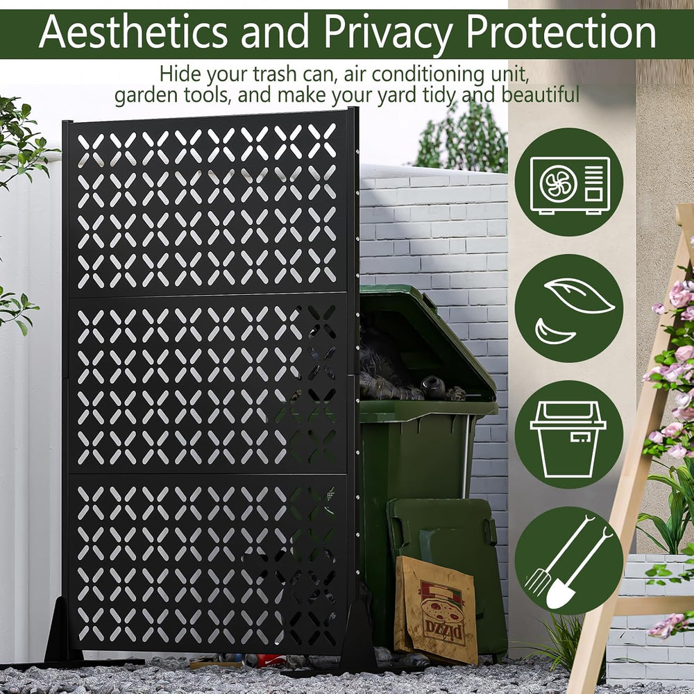72" Outdoor Privacy Fence Screen, Decorative Metal Panel Patio Divider
