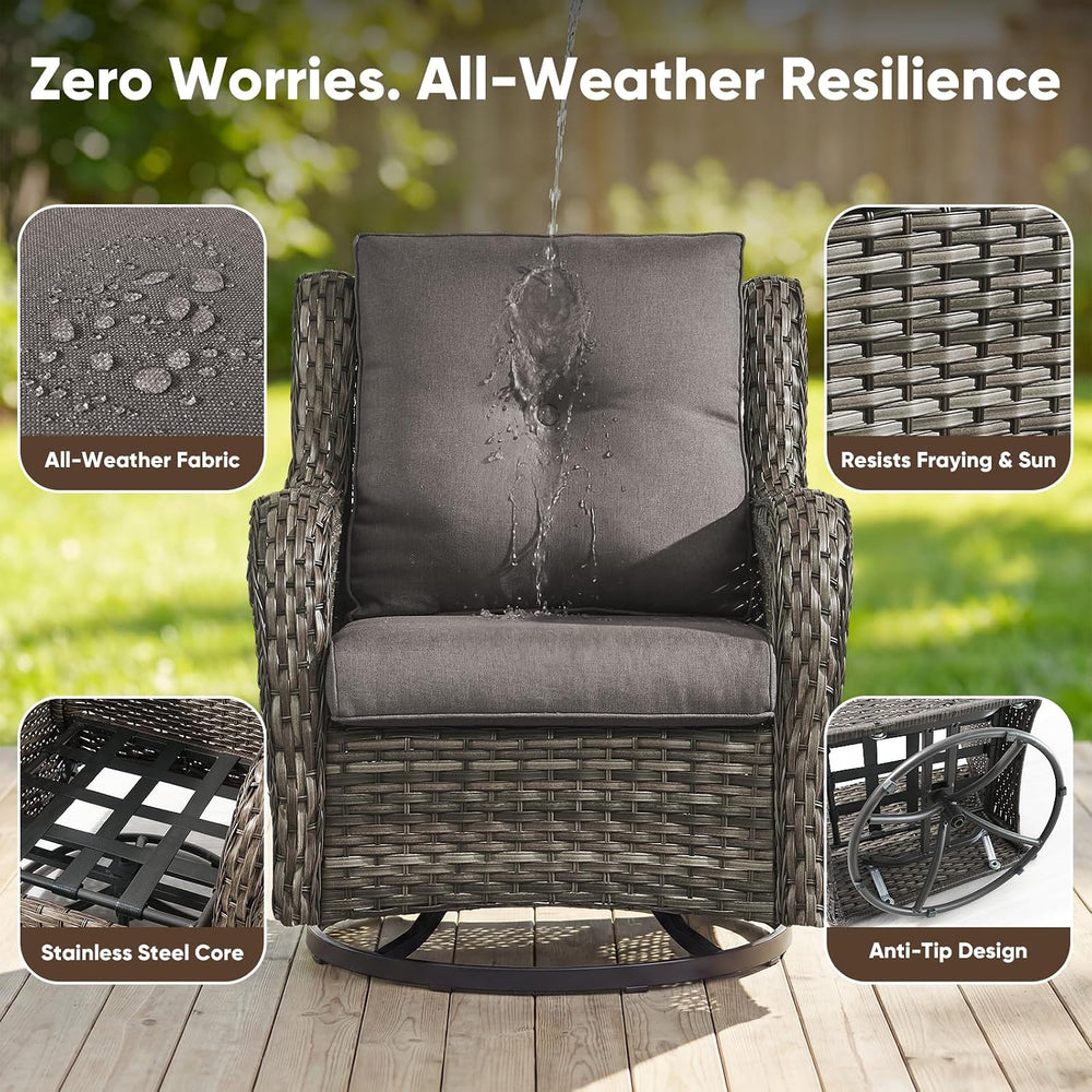 Belord Patio Furniture Set with Fire Pit Table, Outdoor Swivel Rocker Patio C...