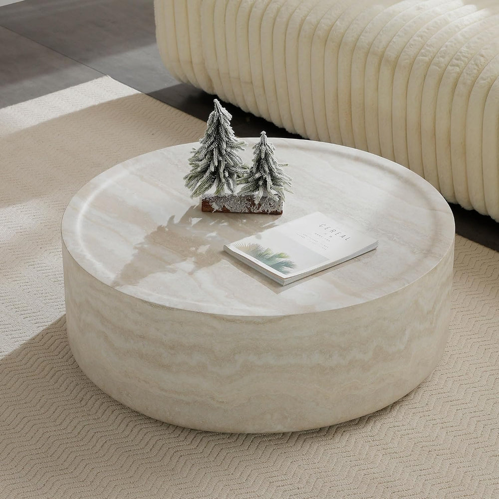 JUSTONE Set of 2 Round Coffee Tables for Living Room, Faux Mars Pattern Moder...