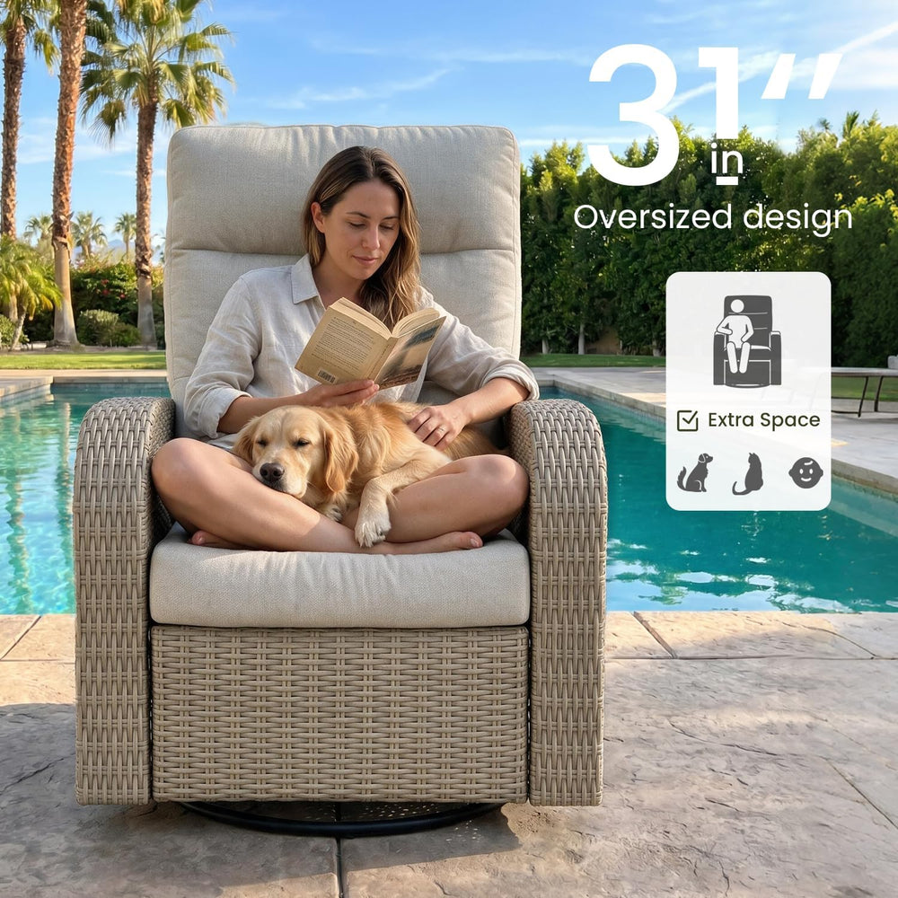 LayinSun Oversized Wicker Outdoor Swivel Glider Recliner with Adjustable Back...