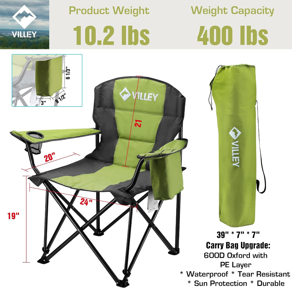 VILLEY Oversized Folding Camping Chair, Portable Outdoor Chair