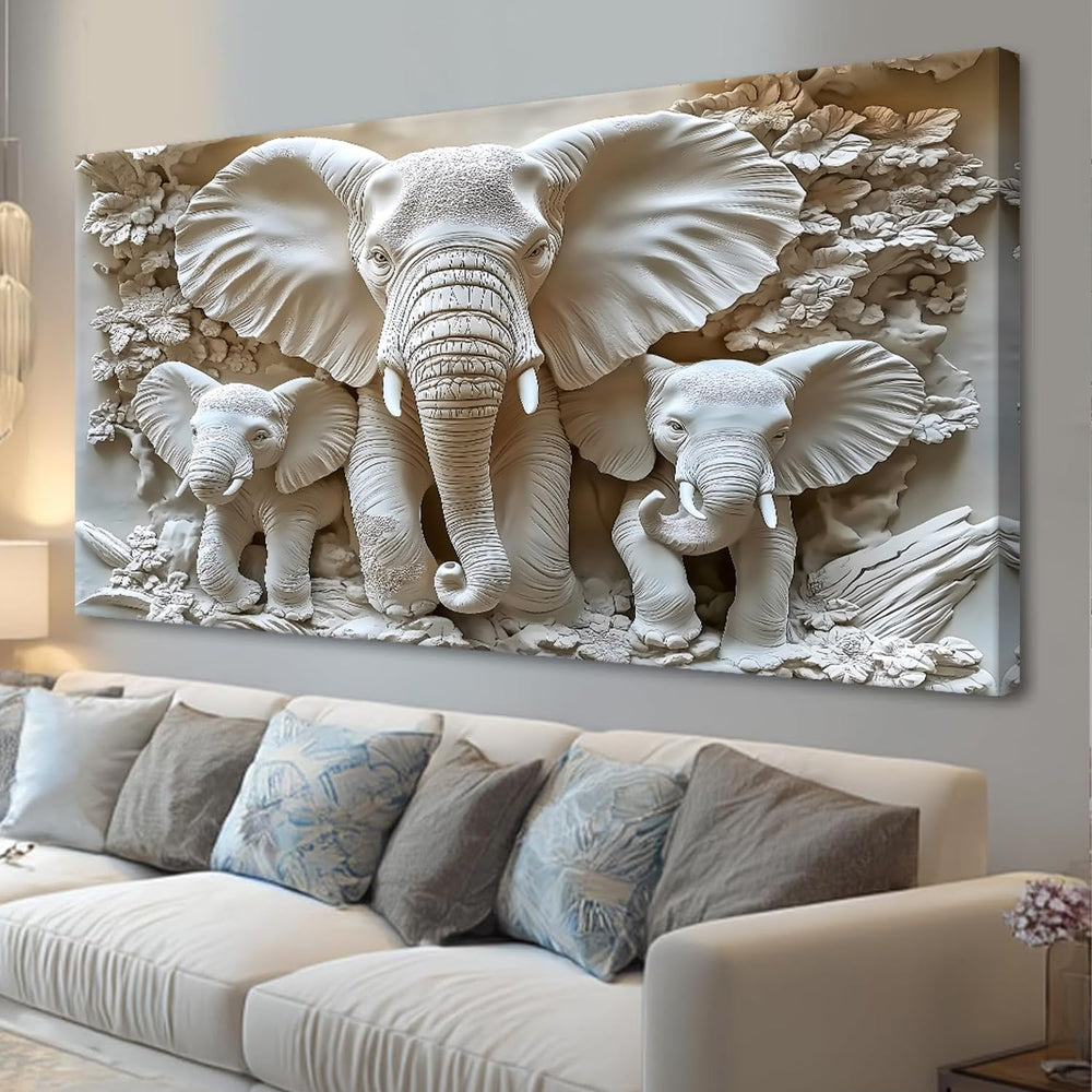 MooMel Large Framed Elephant Family Wall Art Canvas Wall Decor 79x40 Inch Abs...
