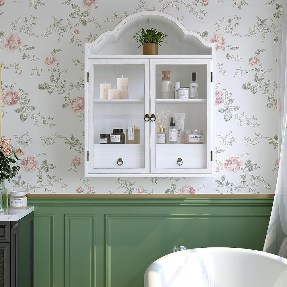 LKTART Arched Solid Wood Hanging Cabinet,Wall Mounted Storage Cupboard