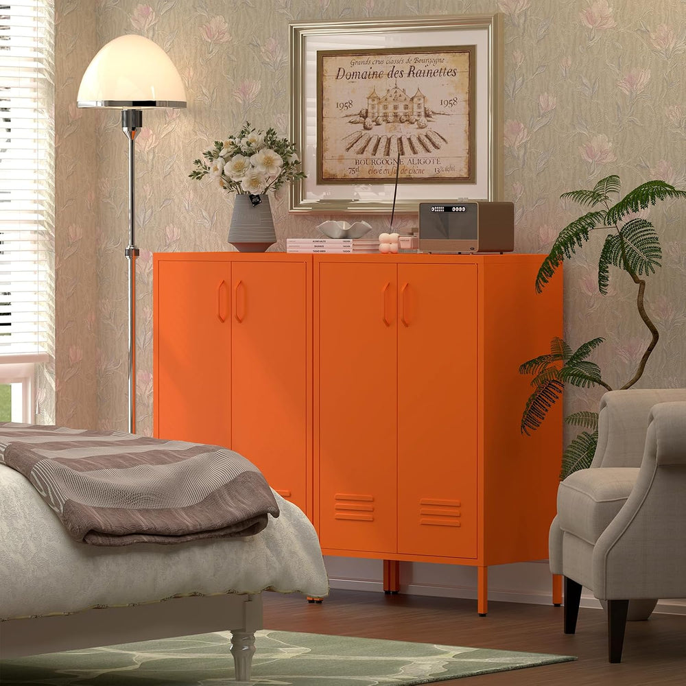 IRONFFICE Metal Storage Cabinets, Orange Cabinets with Adjustable Shelves, St...