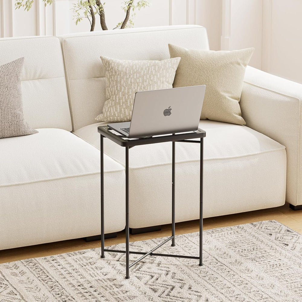 Garden 4 you Small Side Table, Glass End Table Set of 2, Black Outdoor Side T...