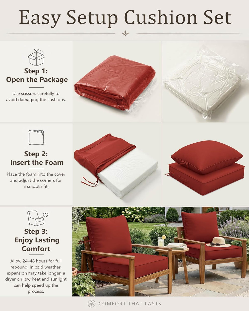 Outdoor Chair Cushion Set of 6, 19x19x4 Waterproof Fade Resistant