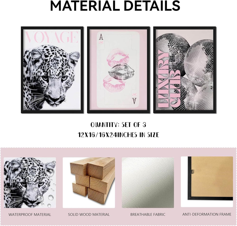 Pink Cheetah Wall Art Set of 3, Y2K Trendy Leopard Canvas Wall Decor Painting...