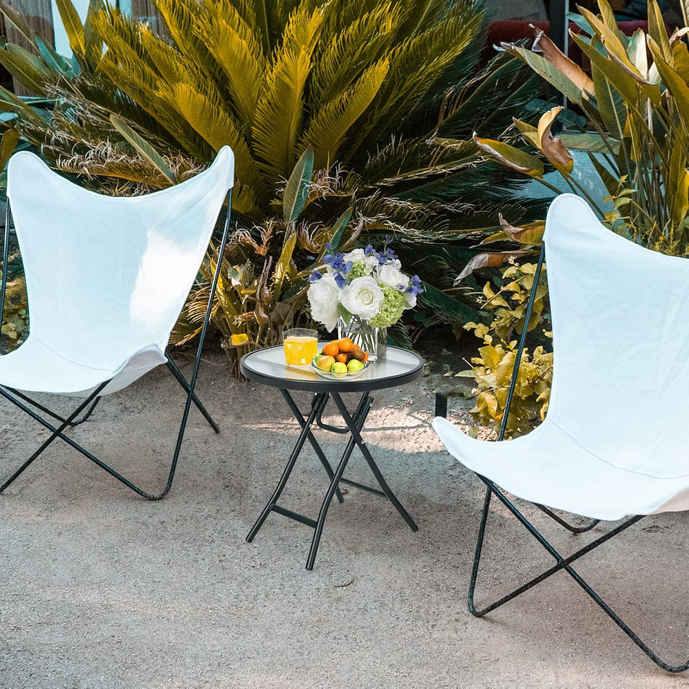 GIANTEX Round Folding Side Table, Patio Table w/Tempered Glass Tabletop