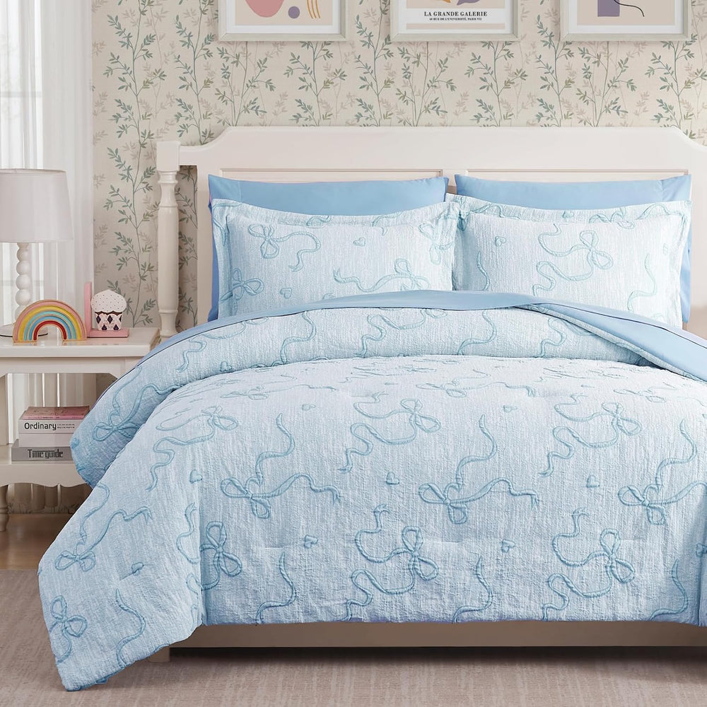 Full Size Comforter Sets for Girls - 7 Pieces Bow Bedding Set Bed in a Bag