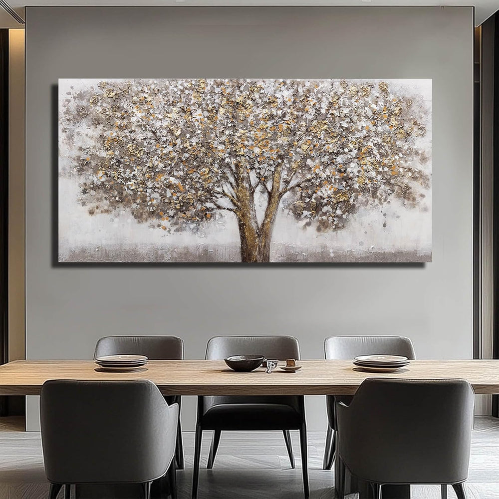 Large Framed Neutral Tree Landscape Wall Art for Living Room,29x58 In