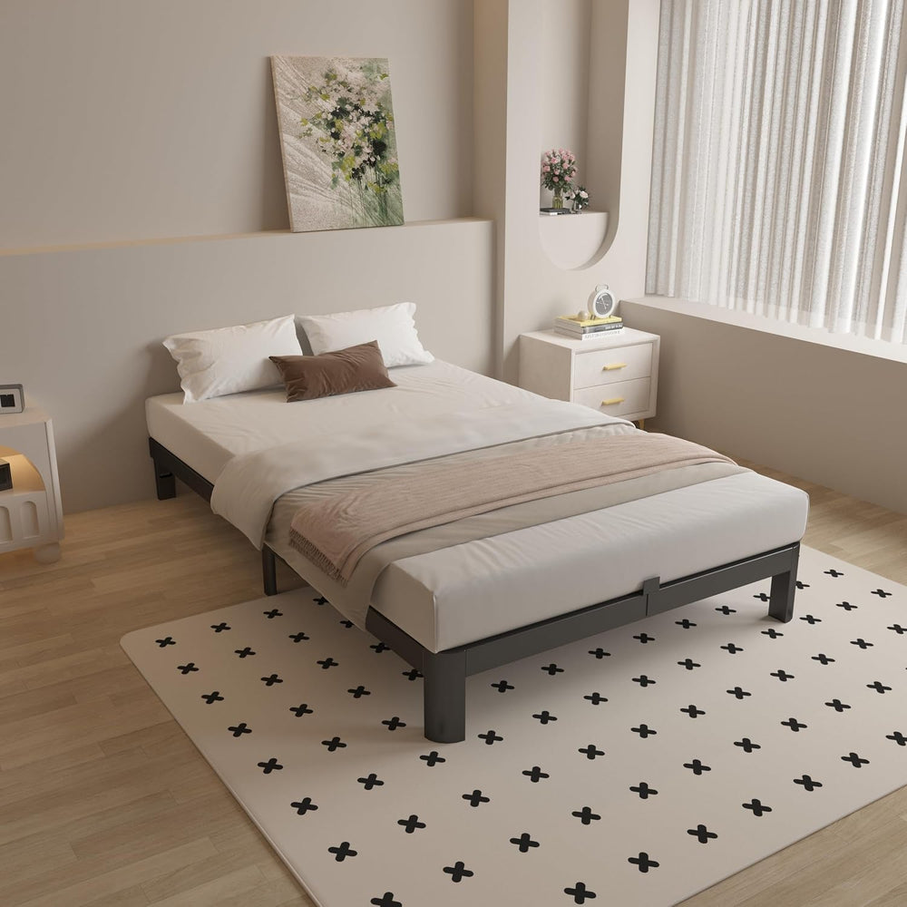 6 Inch Twin Bed Frame with Metal Gasket, Black Single Bed Base