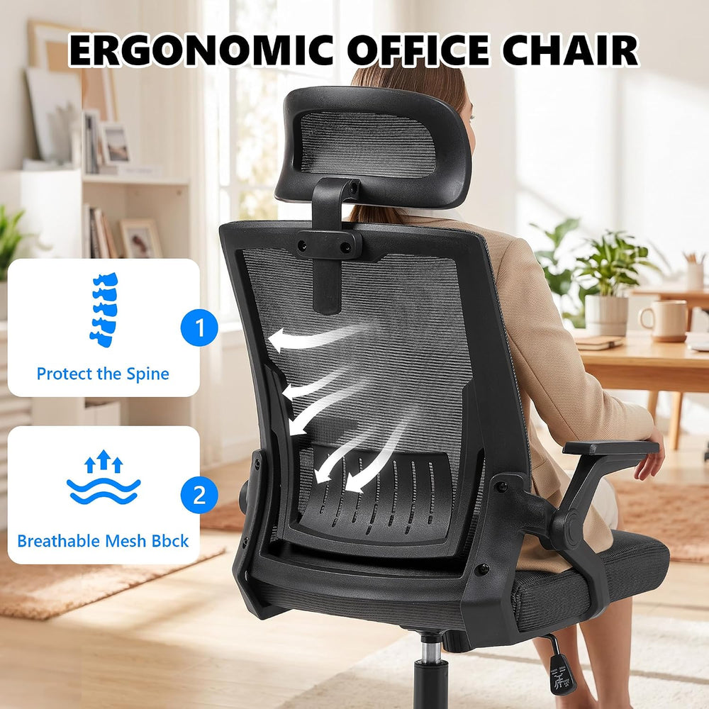 High Back Mesh Office Chair Small Desk Chairs with Flip-up Armrests,Black