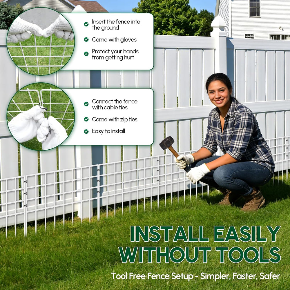 17ft(L) x 13in(H) Garden Fence Animal Barrier, 12 Panels No Dig Fence Panels ...
