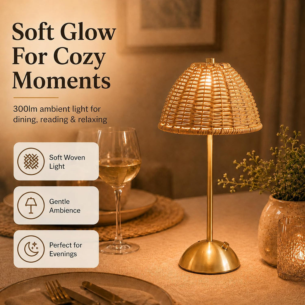 2 Pack Boho Rattan Table Lamp, Cordless Rechargeable Reading Night Light
