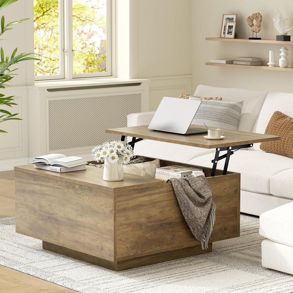 FABATO 31.5'' Lift Top Coffee Table Wood Center Table with Storage, Oak