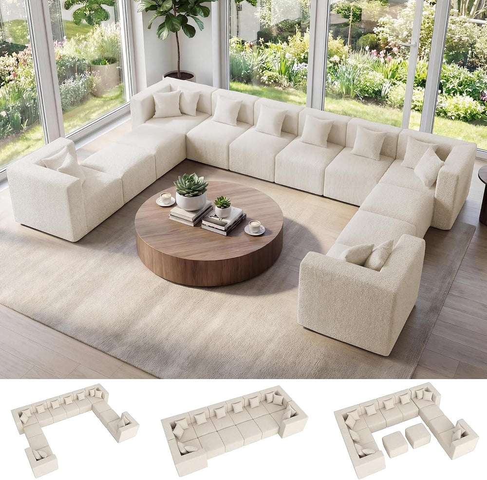 MONVANE Oversized Boneless Sectional Couch 12-Seat, Chenille, Beige