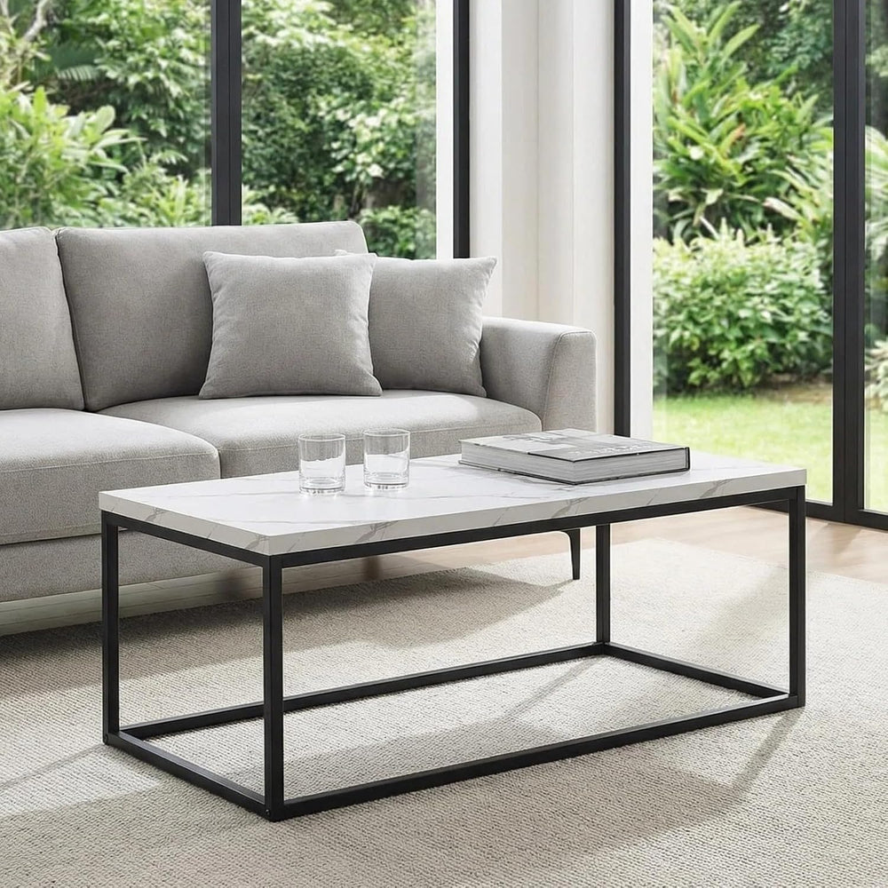 CENSI 40" White Marble Coffee Table/Center Table, Medium Size