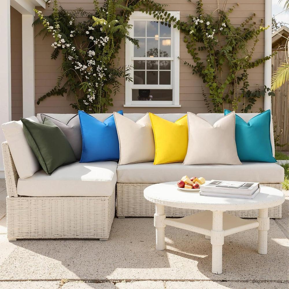 decorUhome Outdoor Waterproof Faux Linen Throw Pillow Covers 26x26 Set of 2