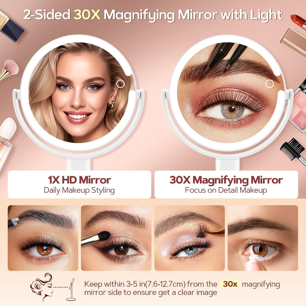 B Beauty Planet Makeup Mirror, Double-Sided Lighted Magnifying Mirror 30X