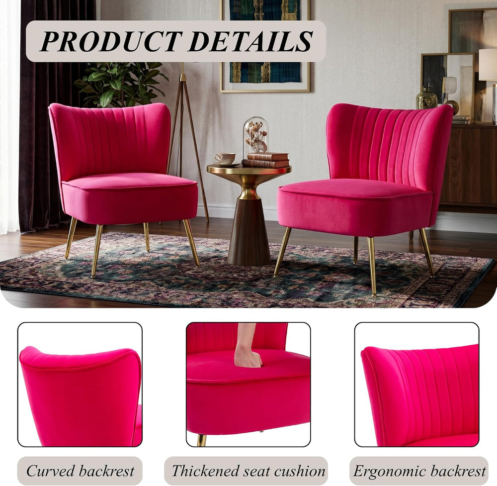 Velvet Accent Chair Set of 2 Comfy Living Room Chair Armless Slipper Chair Mi...