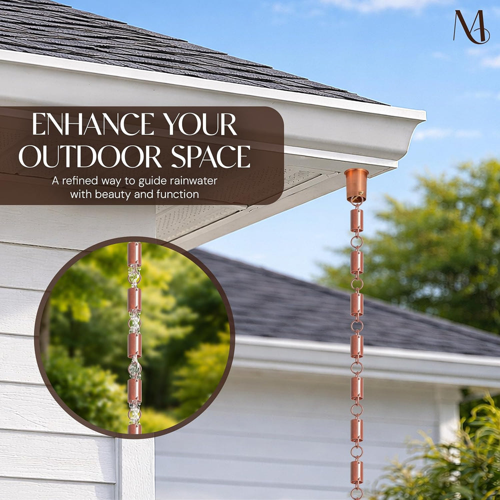 Monarch Rain Chains Aluminum Cylinder Brushed Copper Rain Chains for Gutters ...