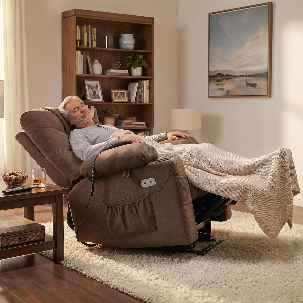 MCombo Power Lift Recliner Chair for Elderly, Fabric 7287 (Brown, Medium)