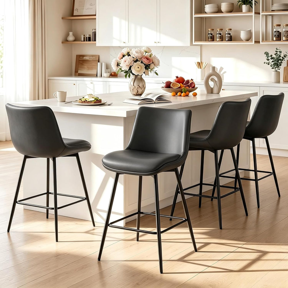 Counter Height Bar Stools Set of 3, FSC Certified Upholstered Faux Leather Ba...