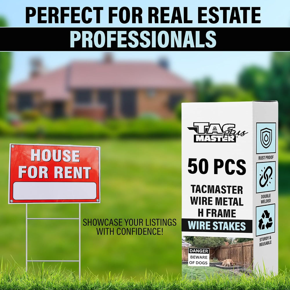 Tacmaster Wire Metal Yard Sign H Stakes, 30"x10", 50 Pack