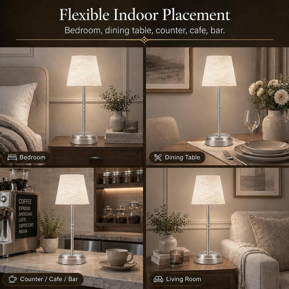 Rechargeable Cordless Table Lamp, Battery Operated Bedside Lamp, Silver
