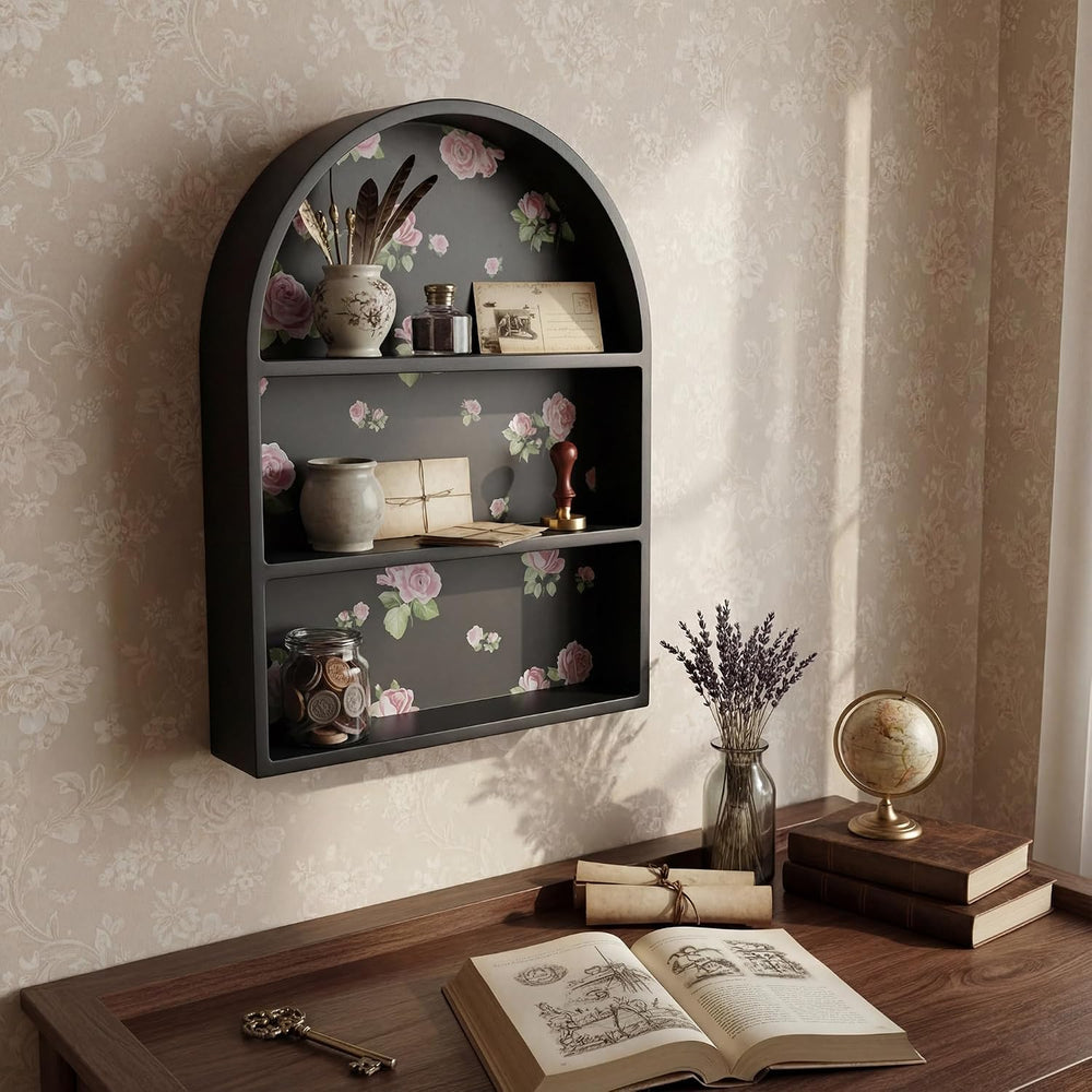 Perfume Shelf Organizer for Wall & Dresser, Black Arched Floating Shelves