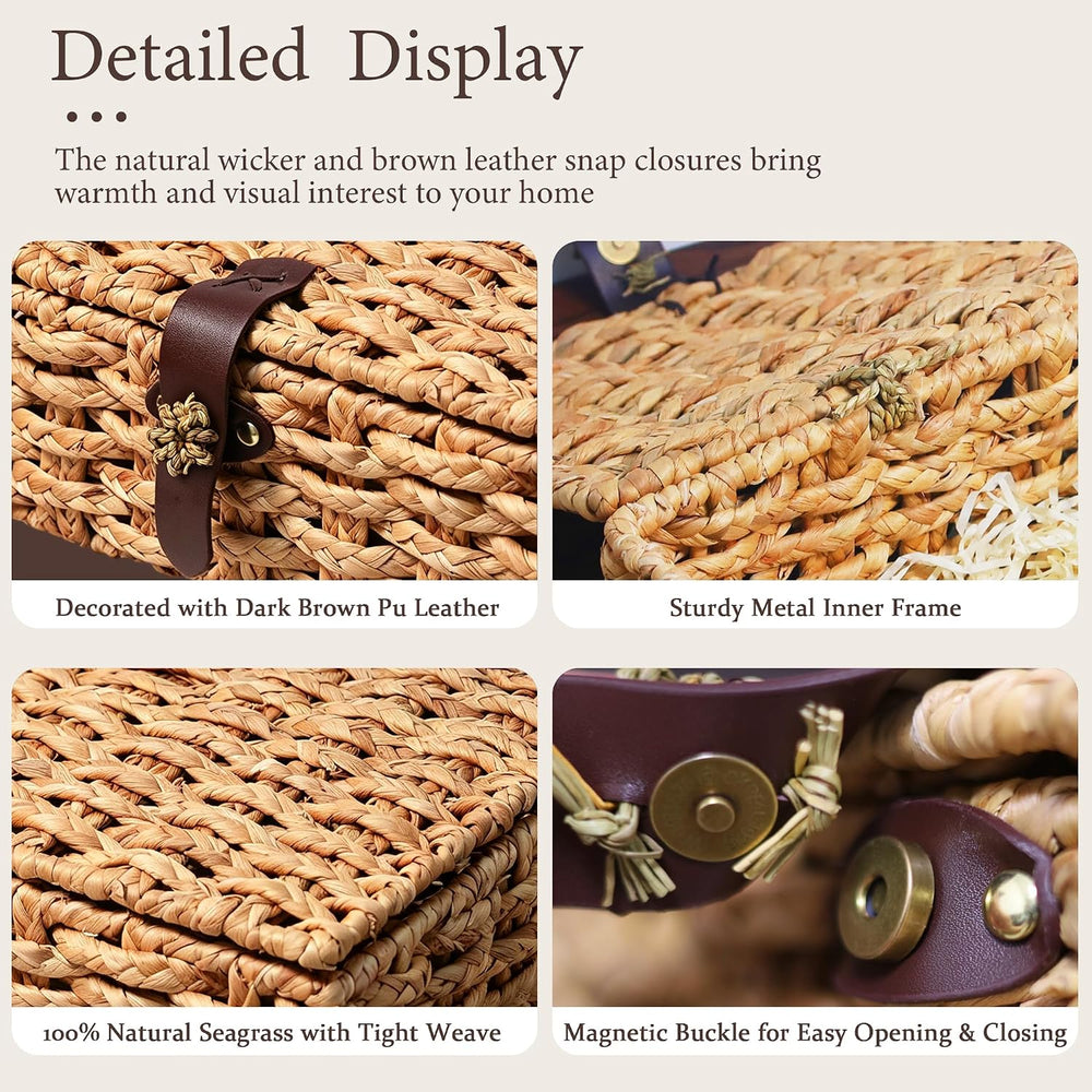 Water Hyacinth Woven Storage Basket with Lid for Decor, Storage (Large)
