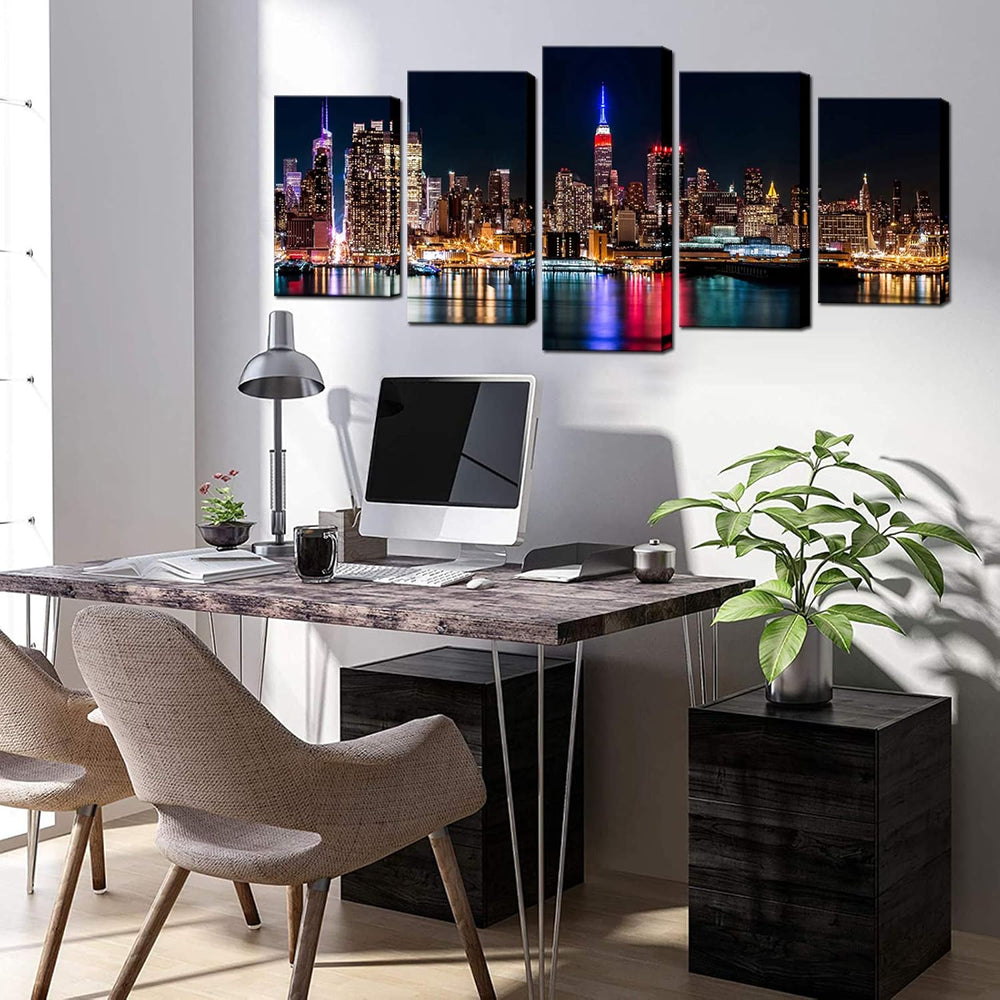 Biuteawal - New York City Canvas Wall Art Manhattan Skyline at Night Picture ...