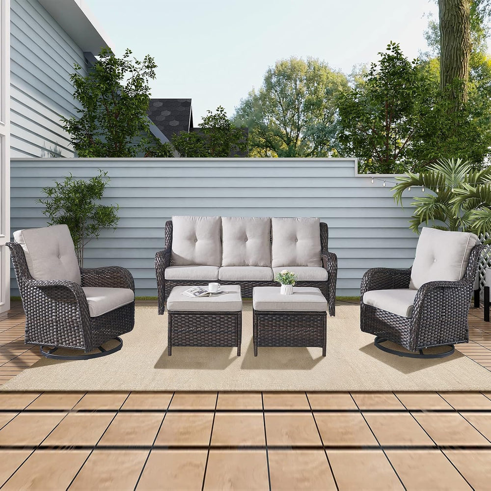 Rilyson 5 Piece Outdoor Patio Furniture Set - Rattan Wicker Patio Conversatio...