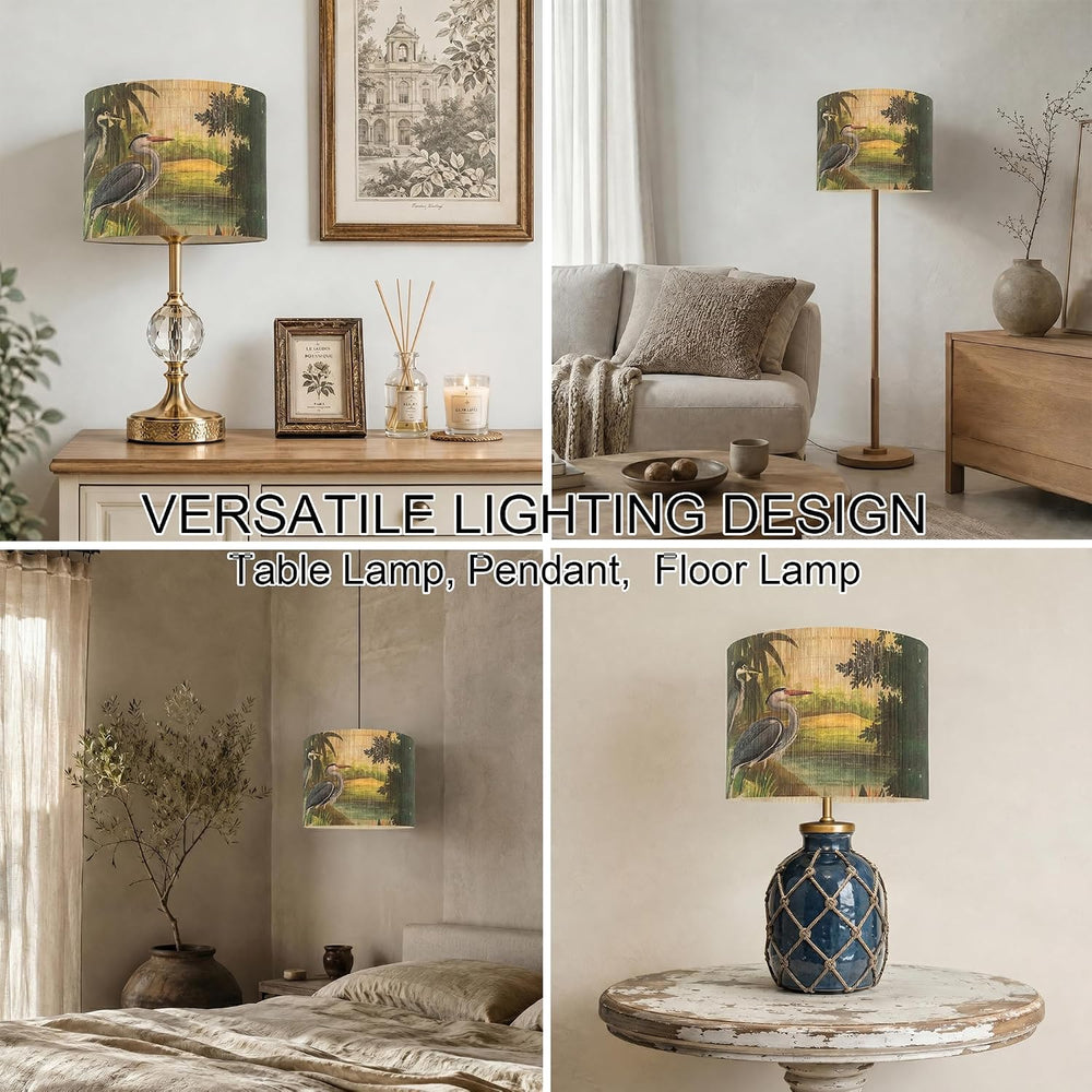 Rustic And Retro Bamboo Drum Lamp shade Tropical Colorful Animals Design