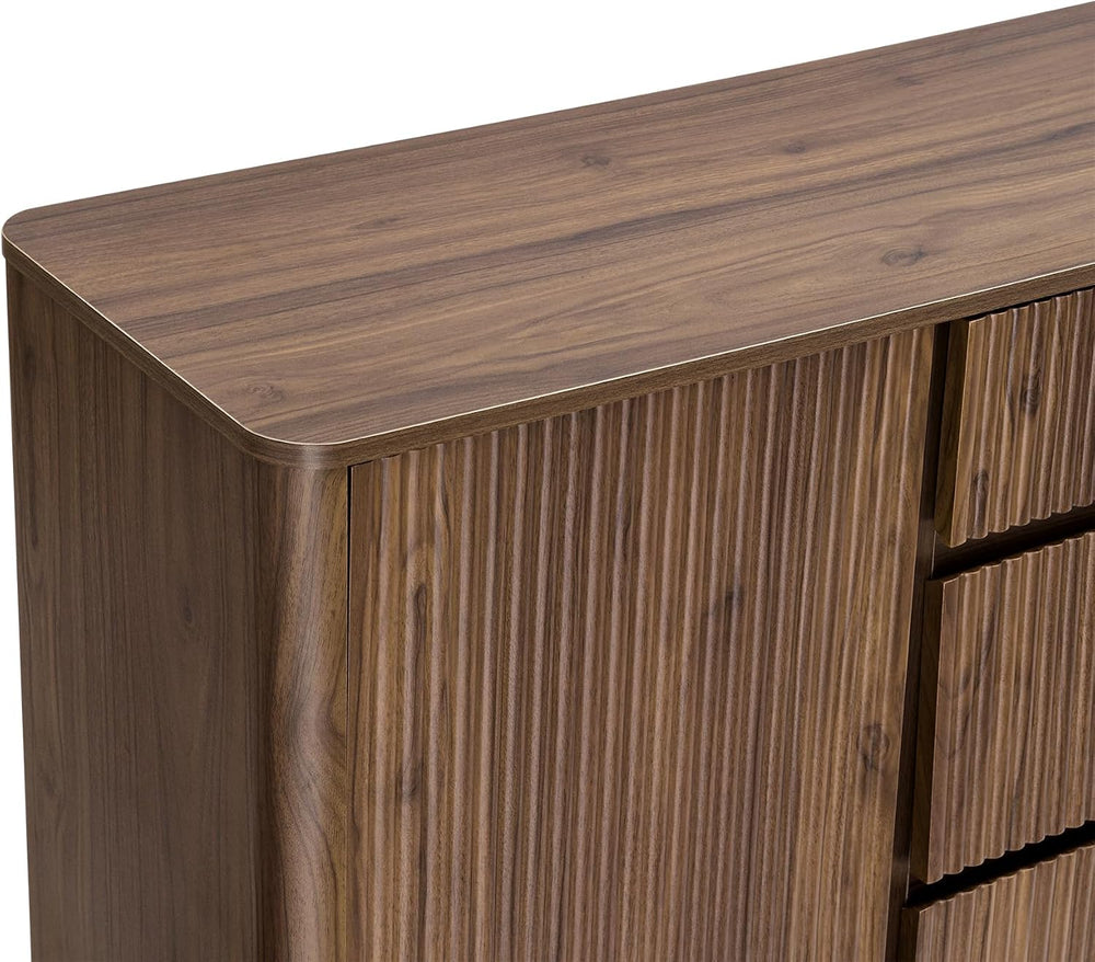 CHITA 62" Fluted Sideboard Buffet Cabinet with 3 Drawers, Walnut