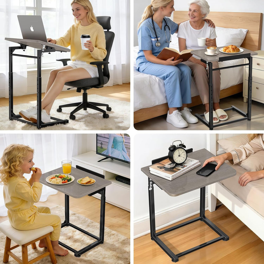 Upgrade Tv Tray Table, 8-Level Adjustable Height Couch Side Table, 90° Tilt A...