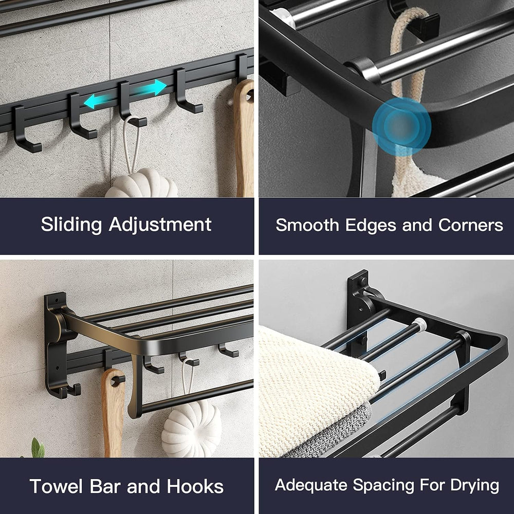 VOLPONE 24 Inch Towel Rack with Towel Bar Holder Foldable Towel Shelf with Mo...
