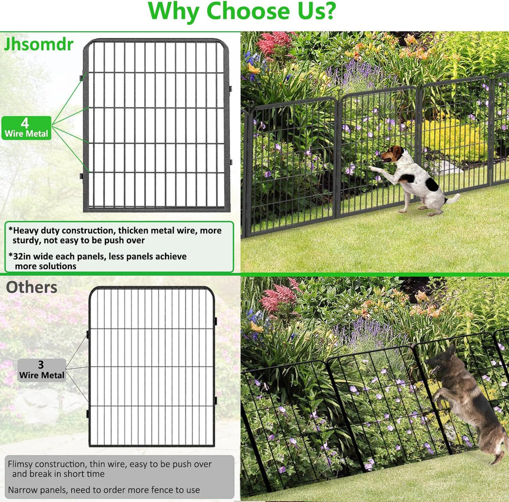 Decorative Metal Garden Fence with Gate Dog Fence Outdoor for Yard, 32in(H) x...