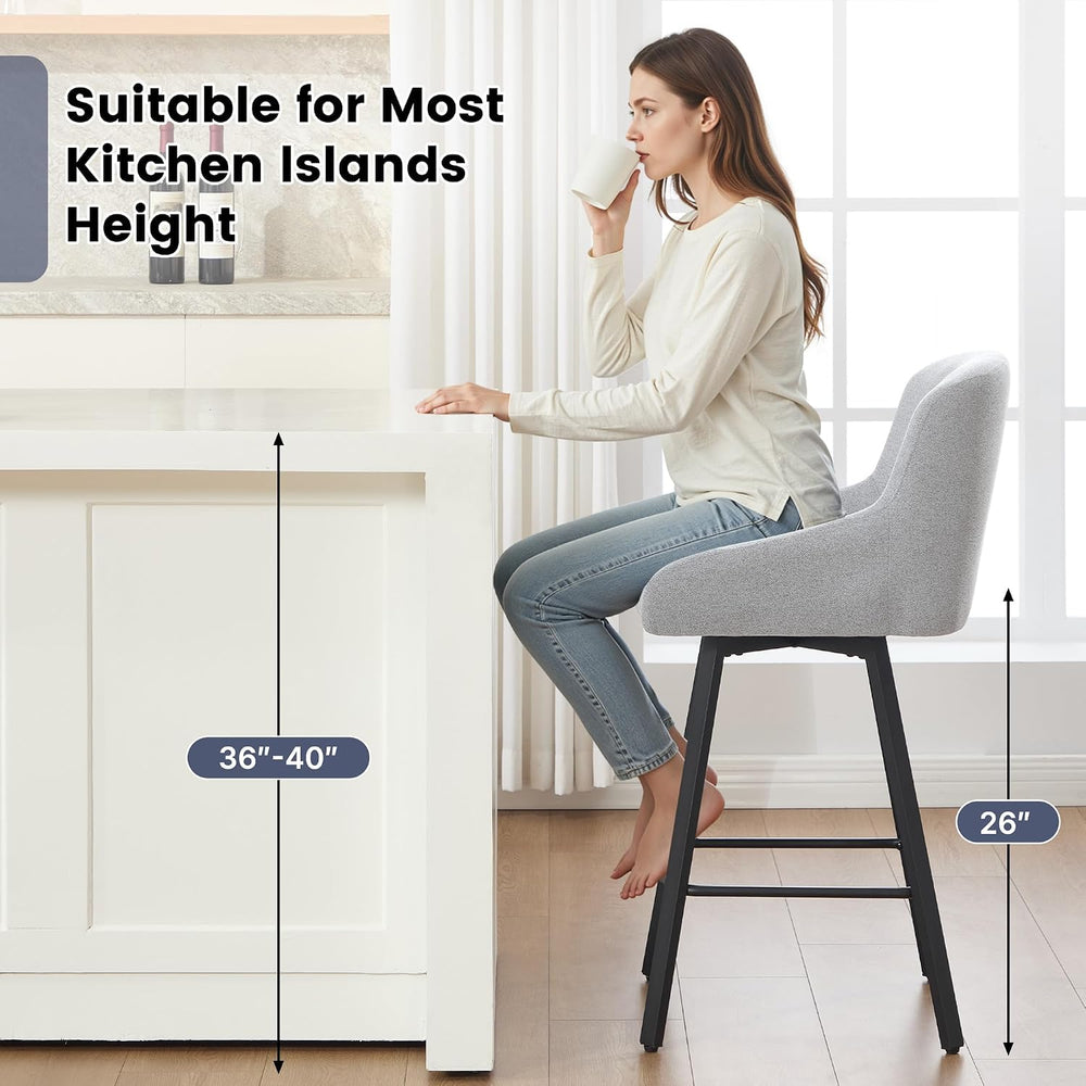 Swivel Bar Stools Set of 4, 26" Counter Height Barstools Light Grey