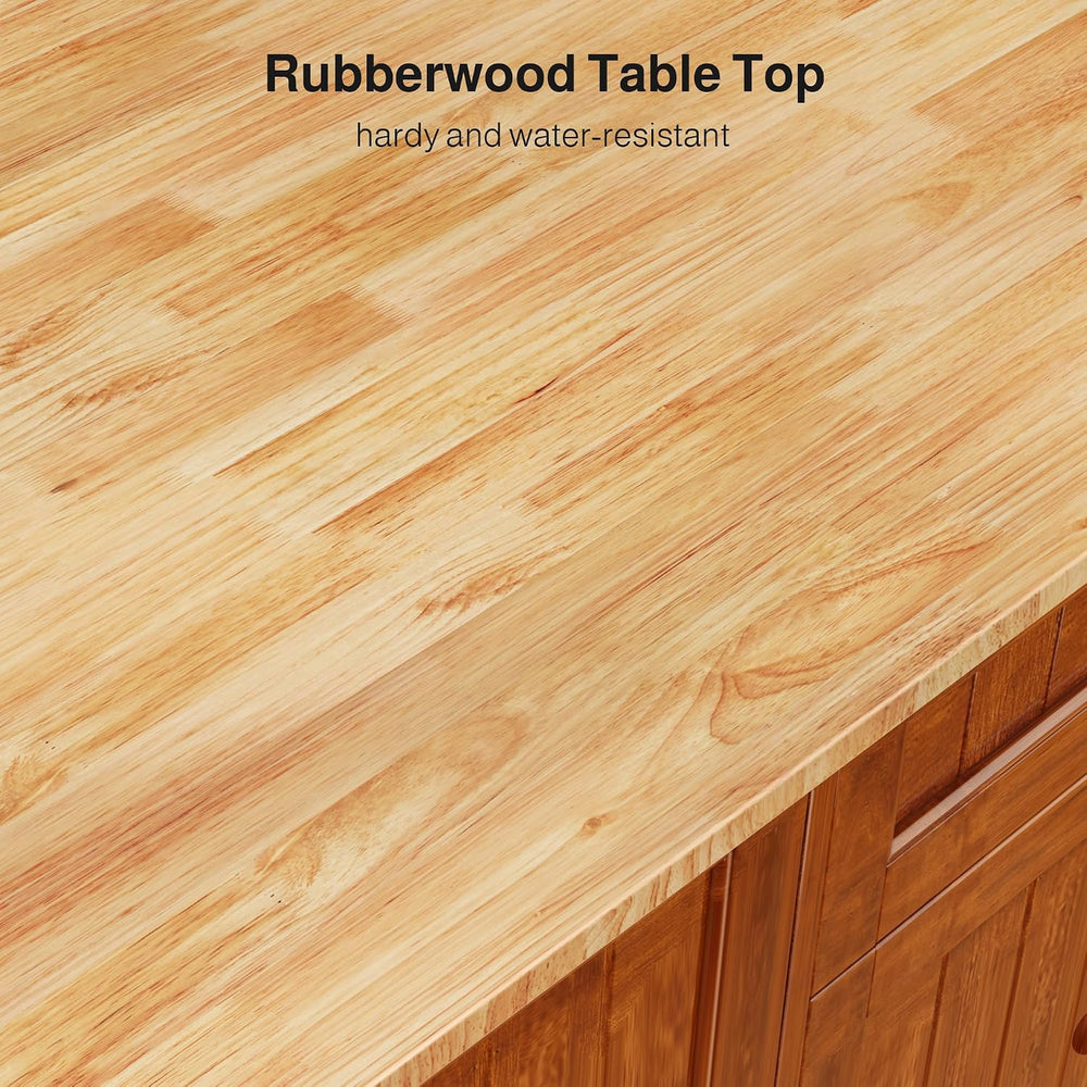 Ahomly Rolling Kitchen Island with Storage, Drop Leaf and Drawer, Brown