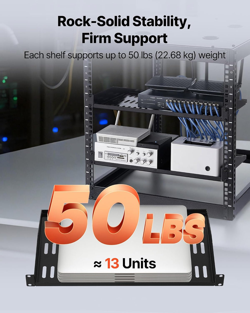 VEVOR 1U Server Rack Shelf, 4 PCS, 50 lbs Max Load-Bearing Vented Cantilever,...