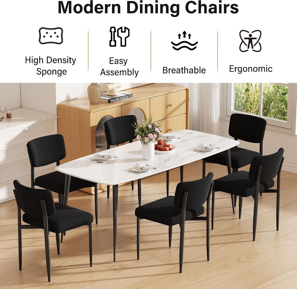 Modern Dining Chairs Set of 6, Fabric Kitchen Chairs,Black