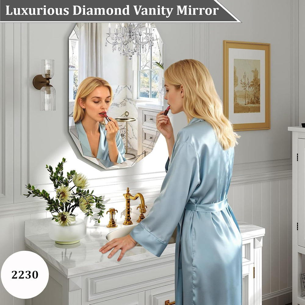 Krymnar 30x22 Inch Beveled Oval Bathroom Mirror, Frameless Copper-Free Silver...